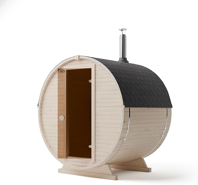 Barrel Sauna 1KR aus Holz, kompakte Fasssauna für den Garten